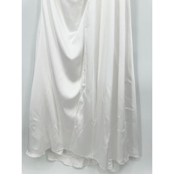 Ieena for Mac Duggal One Shoulder Draped Dress Satin Maxi Long Formal Gown White - Picture 8 of 16